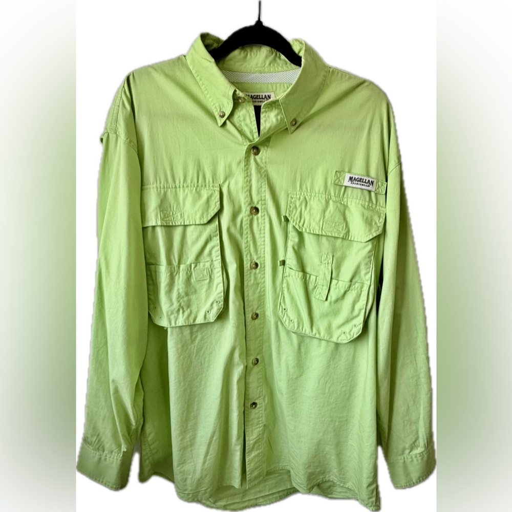 Magellan Lime Green Fishing Shirt Ventilated Long Sleeve Size L - Picture 1 of 11